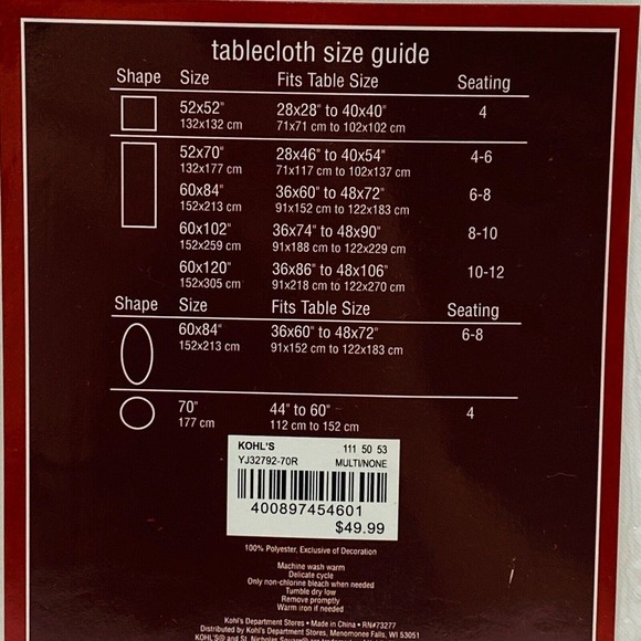 St. Nicholas Square Poinsettia Cut Out Tablecloth‎ 70" Round Christmas Holidays - Picture 5 of 5